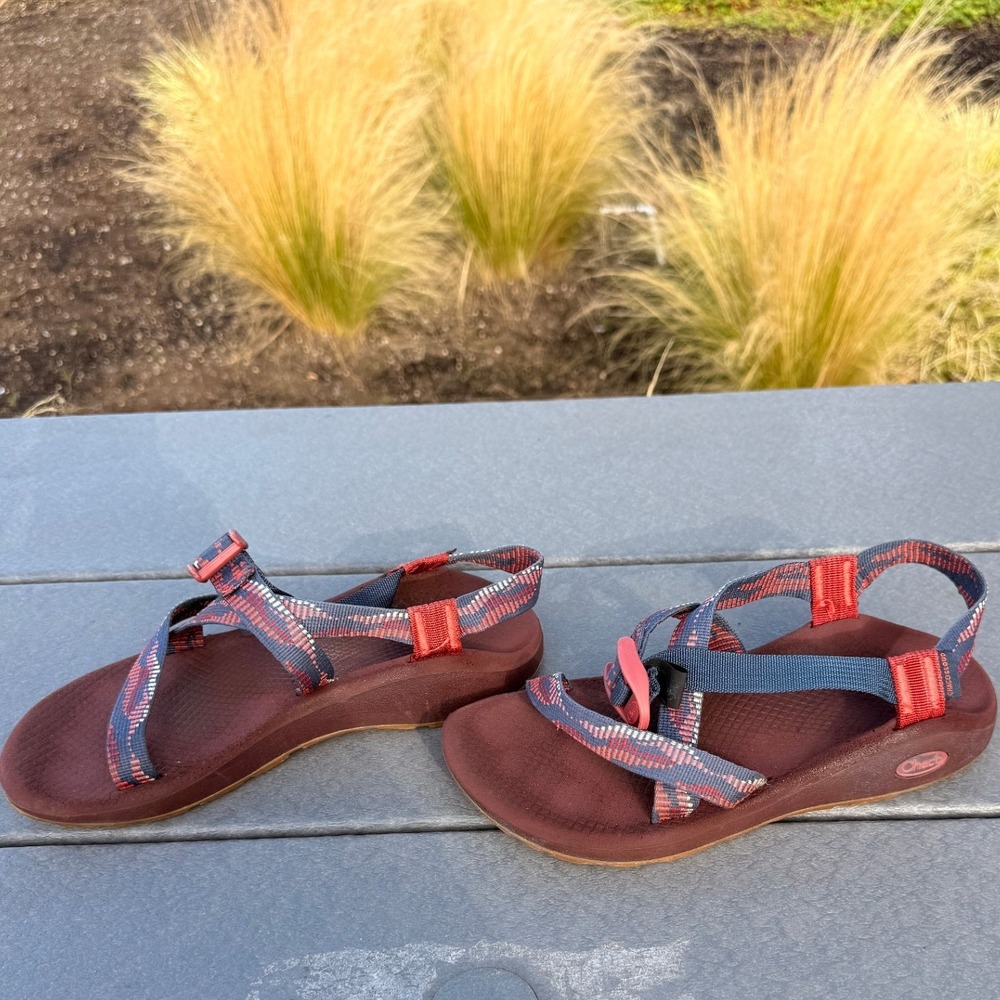 Chaco Z Cloud Strappy Water Sport Sandals Women's Size 8 Red Orange Blue Hiking